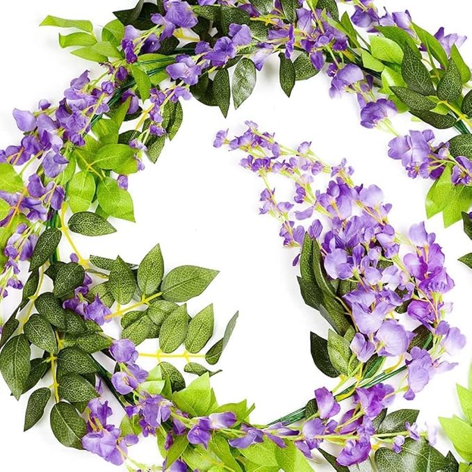 5pack Wisteria Garland Flower Garland Artificial Flowers Wisteria Vines Fake Ivy Flowers Total 33ft (Purple)