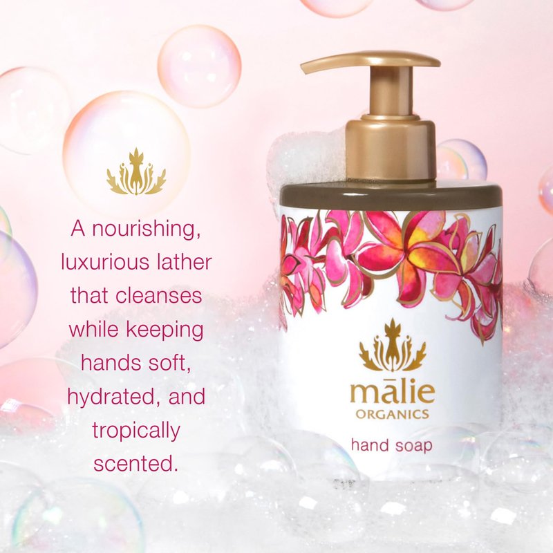 Mālie Organics Hand Soap, Plumeria, 13.5 oz, Organic Moisturizing Hand Wash with Aloe + Hawaiian Hydrosols, Vegan