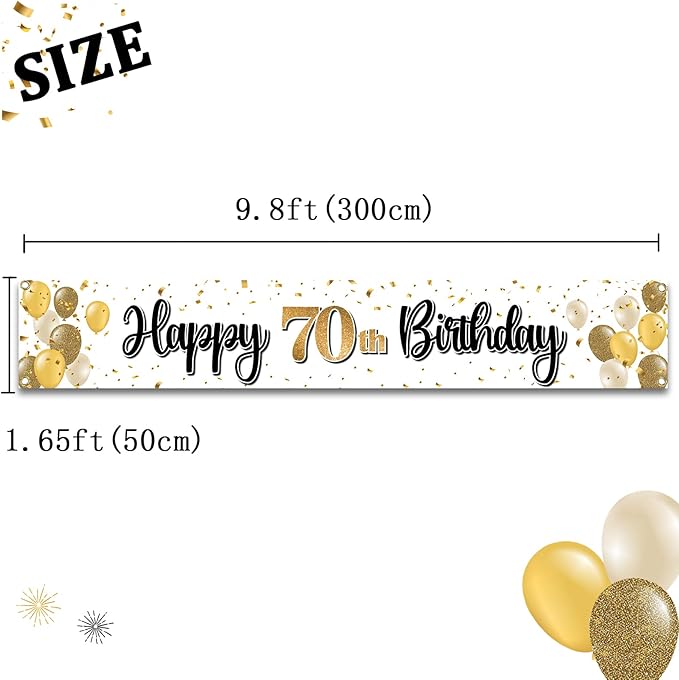 Happy 70th Birthday Decorations,70th Gold Balloon Large Birthday Hanging Banner Sign,Cheers to Seventy Years Old Bday Party Supplies.