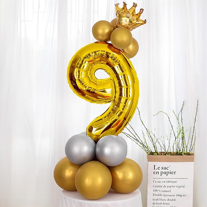 Gold Number Balloons Birthday Balloons - Giant Gold Number 9 Balloon 40 inch, Numbers Balloon Birthday Decorations, Gold Party Supplies for Women Men