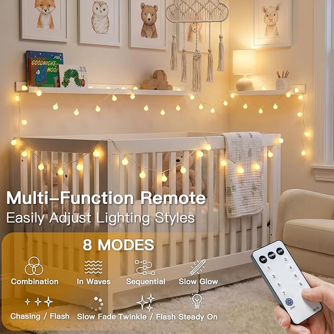 suddus String Lights for Bedroom, 33ft 100 Led Connectable Globe String Lights Indoor, Hanging Fairy Lights Plug in with Remote for Classroom, Room, Dorm, Outdoor, Christmas Tree Decor, Warm White