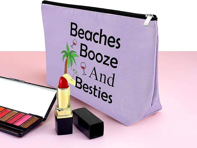 Mxrymvu Beach Gifts for Women Friends Makeup Bag Beach Lover Gifts Cosmetic Pouch Funny Vacation Themed Bag for Women Besties Birthday Christmas Graduation Present Travel Pouch（Purple）