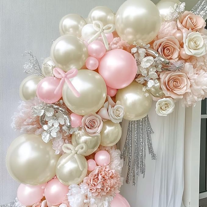 Pearl White Sand Balloon Double Stuffed White Balloons Garland Pearl Beige Ivory Arch Kit Cream Long Balloons Different Size for Birthday Wedding Baby Shower Anniversary Decoration