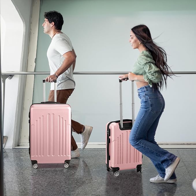 Karl home Luggage Sets 3 Piece, ABS Hardside Suitcase Set with Double Spinner Wheels & TSA Lock for Travel Business, 3-Piece Set (20/24/28), Light Pink