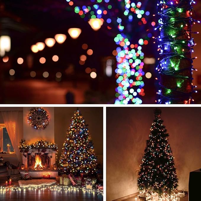 Indoor Christmas Tree Lights - 25m/82ft 220 LED Memory Function 8 Modes End-to-End Extendable Plug in Outdoor Waterproof Fairy String Light for Thanksgiving Halloween Wedding Patio Decor - Multi Color