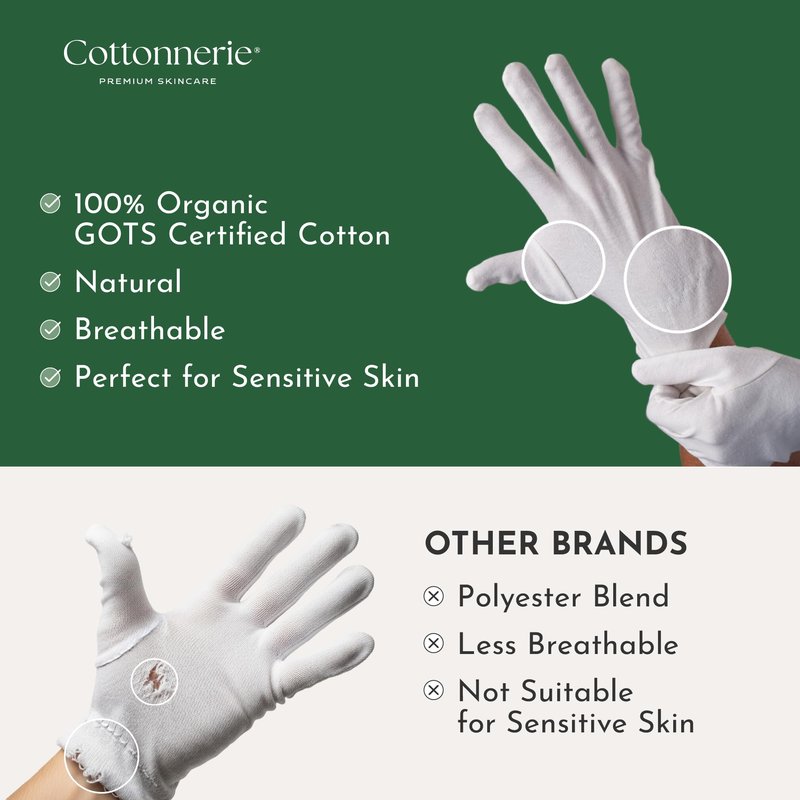 4 Pairs Cottonnerie Organic Cotton Gloves for Dry Hands Sleeping, Moisturizing Gloves Overnight, Hand Moisturizer Gloves, Moisture Gloves for Dry Hands Overnight, Sleeping Gloves, Small