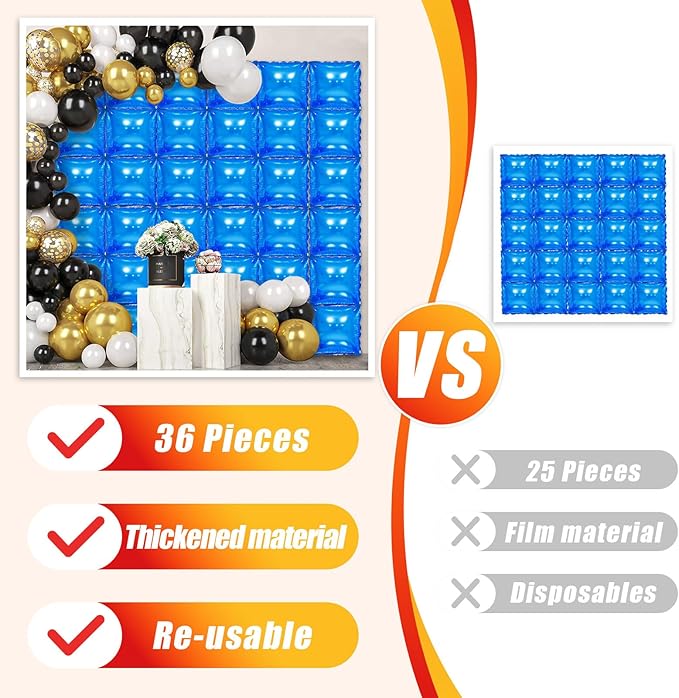 36 Piece XL Blues Square Foil Balloon Wall Screen Double Sided Square Balloon Screen Tunnel Arch Kit Mylar Square Balloons for Baby Shower Graduation Prom Birthday Party Decorations (Blues)