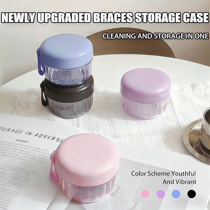 Denture Case, Leak Proof Denture Bath Cup for Travel, Large-Capacity Denture Storage Cup, Comprehensive Cleaning Kit for Dentures, Retainers and Night Guards