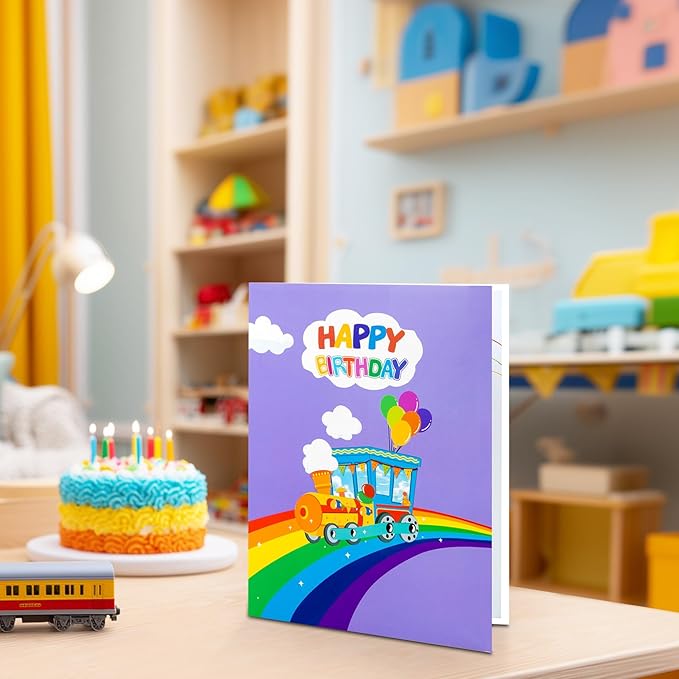GREETING ART Musical Train Birthday Card, 3D Pop Up Birthday Cards, Light & Music Happy Birthday Card for Kids, Women, Man, Mom, Wife, Husband, Boy, Girl