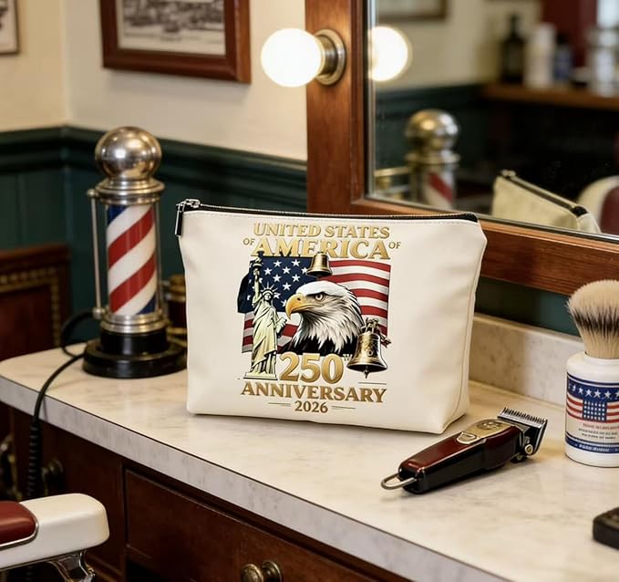 250th Anniversary Makeup Bag Eagle Freedom America Flag designs Small Travel Pouch Patriotic Accessories Women Men Supplies Workday Toiletry Bags with Zipper for Friend Family Independence Day Gift
