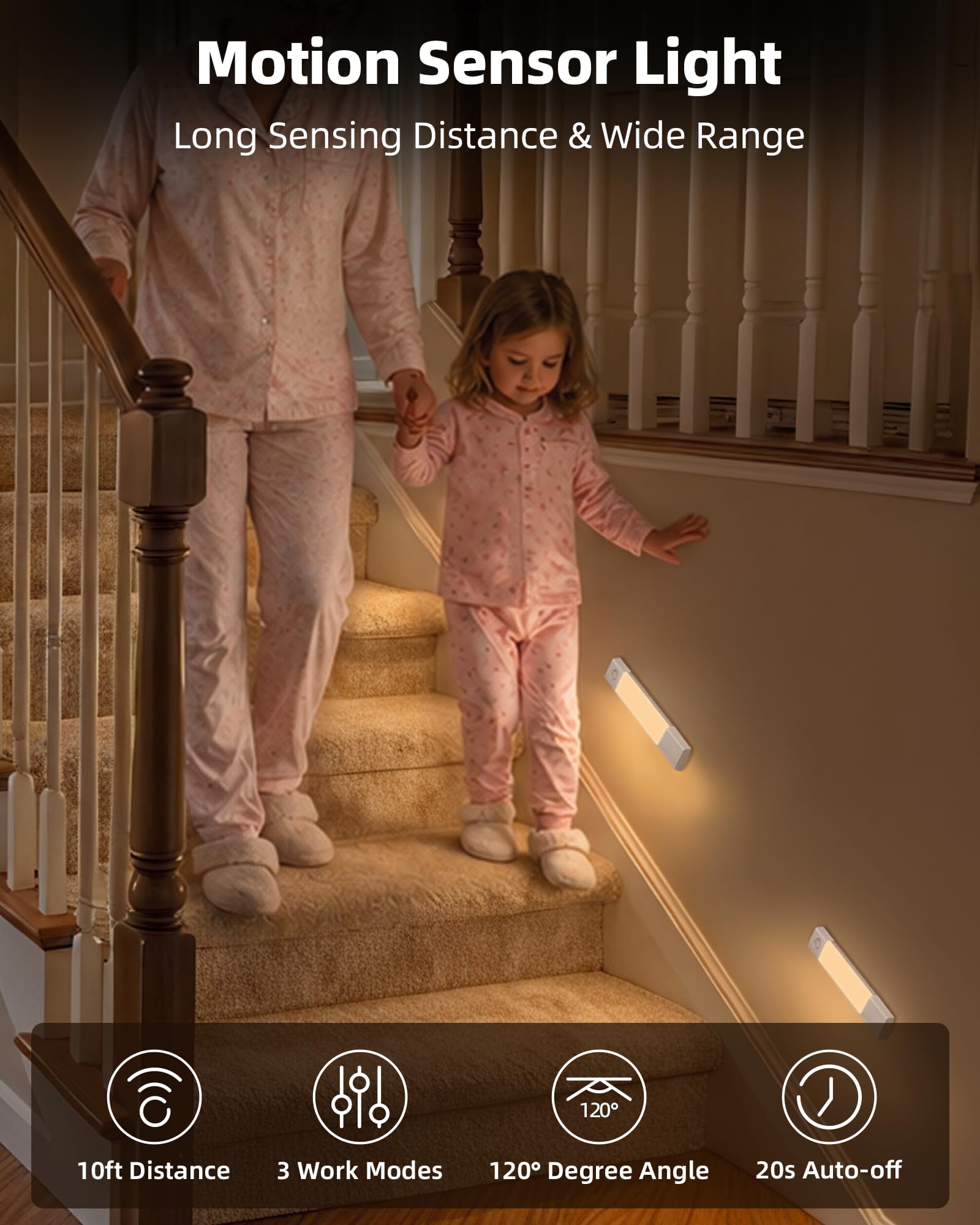 EZVALO 7.8" Rechargeable Motion Sensor Light Indoor, 6-Pack Under Cabinet Lighting, Wireless Closet Lights, 30 LED, Dimmable, 3 Color Temperatures, Step Lights for Kitchen, Pantry, Bedroom, Wardrobe