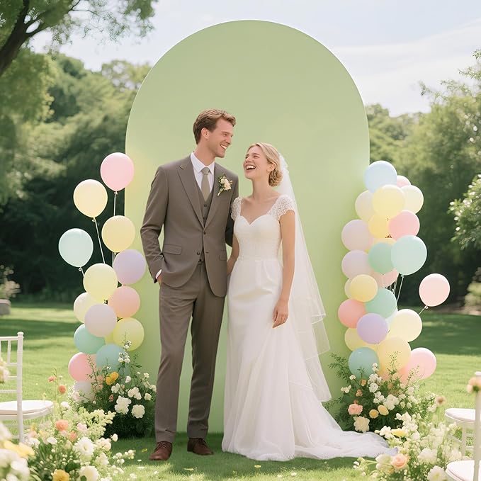 Ledido Wedding Arch Backdrop Cover 7.2FT Arch Covers Fitted Stretchy Spandex Round Top Stand Backdrop Cover for Wedding Banquet Ceremony Birthday Party Baby Shower Event Decoration,Sage Green