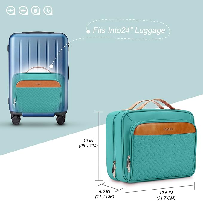 COOSKY Travel Hanging Toiletry Bag for Women, Cruise Ship Essentials, with Jewelry Organizer, Extra Large Makeup Dopp Kit, Waterproof Cosmetic Bags, Toiletries Kit Set with Trolley Belt, Blue