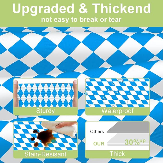 QIKSION Oktoberfest Tablecloth 2 Pack, 54 x 108 Inch Plastic Table Cloth Disposable, Oktoberfest Decorations Party Supplies