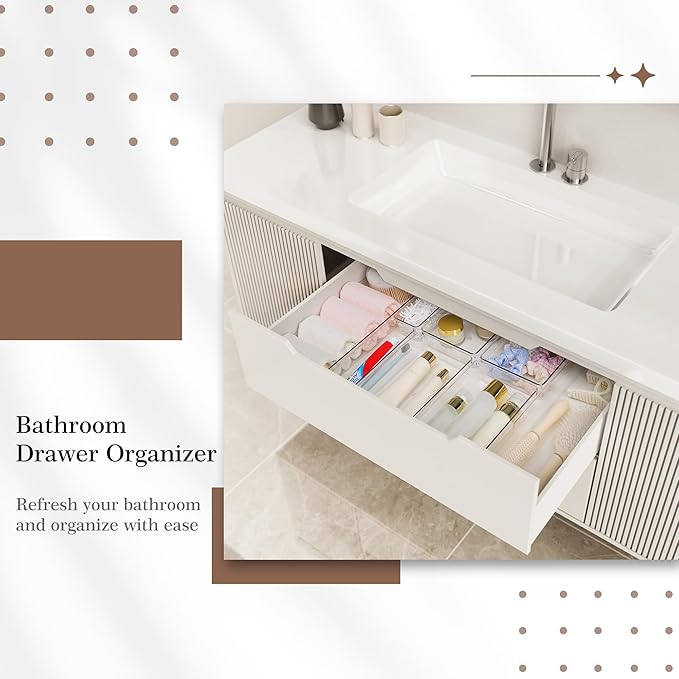 Criusia Clear Drawer Organizer 7 PCS - 5 Size Plastic Versatile Kitchen and Bathroom Organizer Trays, Non-Slip Storage Bins for Makeup, Utensils, Tool and Office Desk