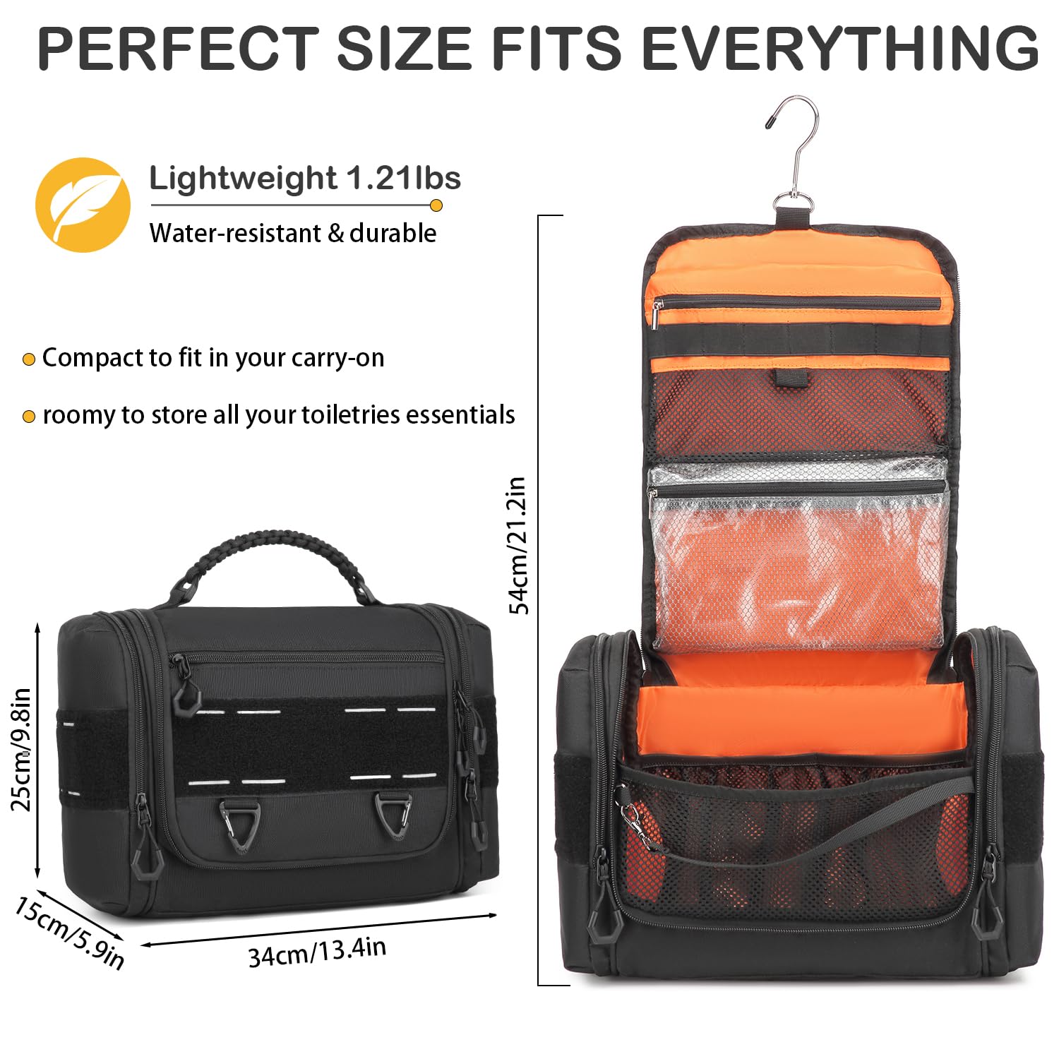 BISKLNDN Tactical Toiletry Bag for Men, Hanging Dropp Kit Mens Toiletry Travel Bag for Toiletries, Traveling & Shaving Kit, Hygiene Bag Shower Bathroom Organizer with Handle & Swivel Hook, Black