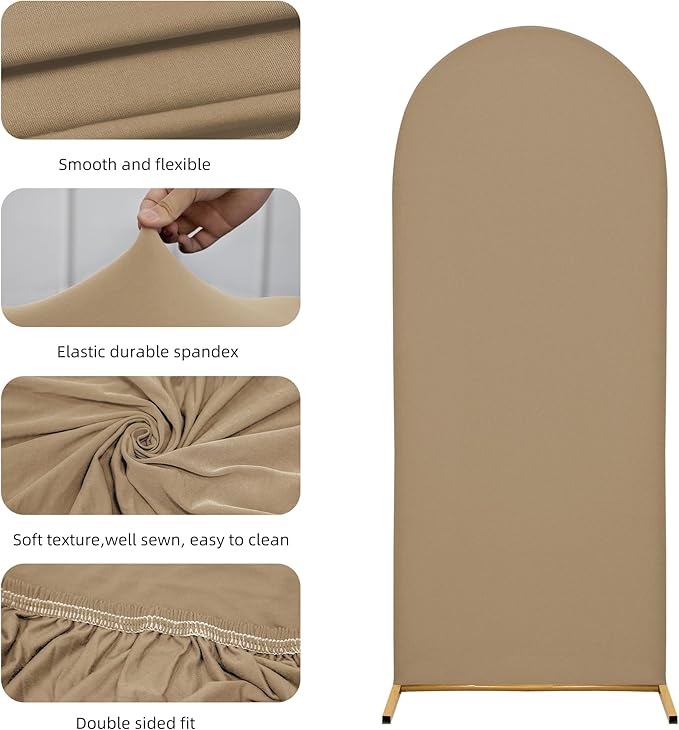 Arch Covers,Arch Backdrop Stand Fitted Cover for Wedding Birthday Party Ceremony Banquet Decoration(7.2FT,Khaki,Cover Only)