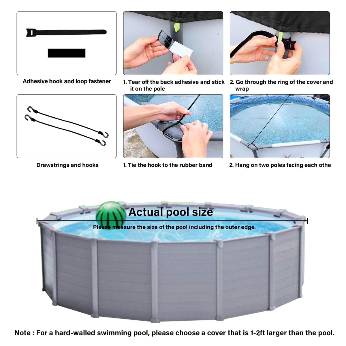SAFANA 16FT Round Pool Covers for Above Ground Pools, Round Swimming Pool Cover [Upgrade 420D Thicker] Protective Leaf Cover with Reflective Strip, Tear Resistant Durability, UV Resistance, Black