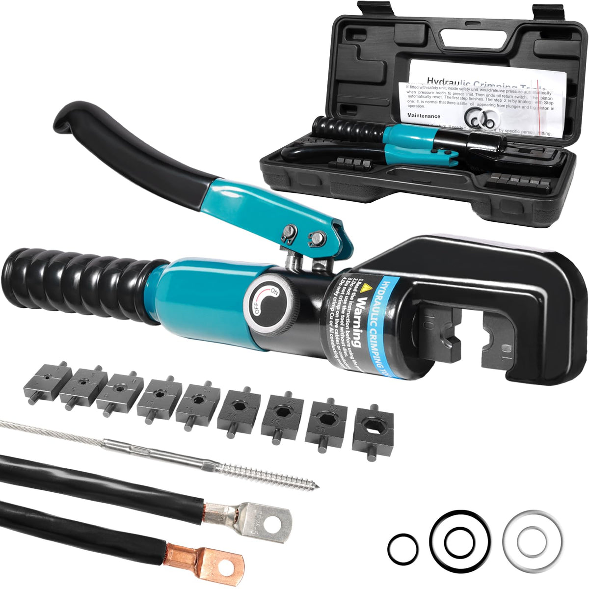 Brileine 10 Tons Hydraulic Crimping Tool with 9 Dies - Battery Cable Crimper Tool & Wire Rope Crimping Tool for 12 to 2/0 AWG, 1/16" 1/8" 3/16" Stainless Steel Cable Railing Tool
