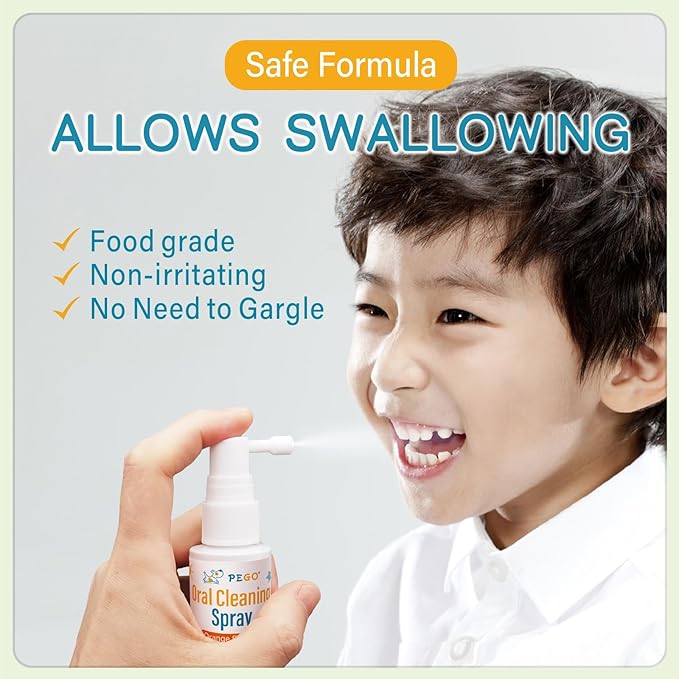 PEGO Kids Oral Spray, Toddler Toothpaste Helper for Daily Oral Care and Fresh Breath, Children Approved with Fluoride Free for Newborn to Preschoolers, Xylitol (40ml*2, Orange)