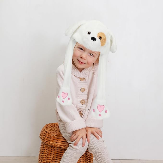 Animal Hat with Ears Moving Jumping Pop Up Beating Hat Plush Holiday Cosplay Dress Up Funny Gift for Kids
