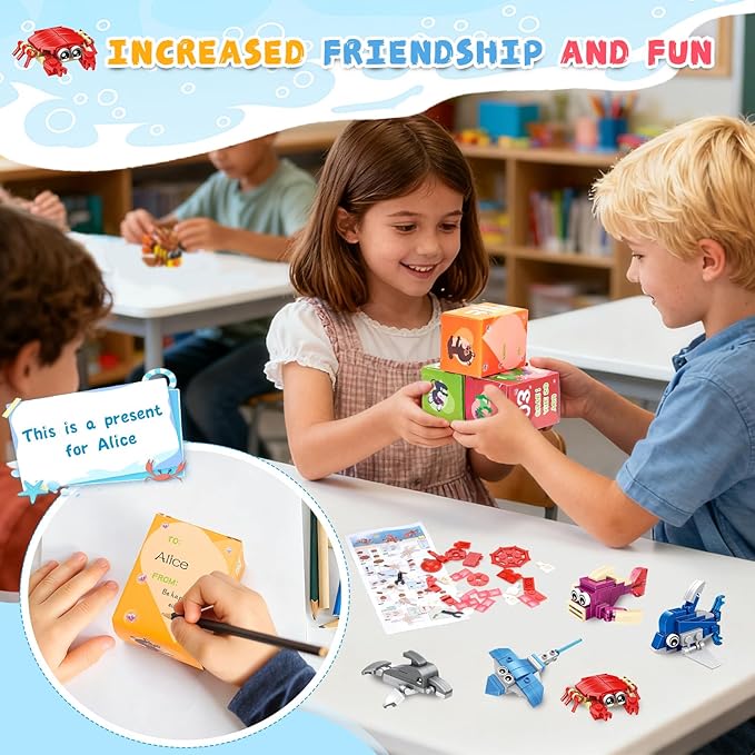 24-piece Valentine's Day Gift Set, Ocean Life Building Blocks, Suitable for Boys and Girls - Valentine's Day Party Gifts, Classroom Exchange Gifts, School Reward Items