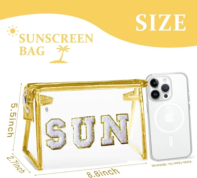 COSHAYSOO Sunscreen Bag Clear Makeup Toiletry Pouch Beach Vacation Essentials for Women Teen Girls Trip Gifts Summer Pool Travel Must Have Accessories Waterproof Stuff