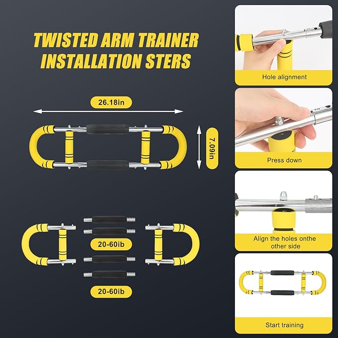 Twister Arm Trainer, Adjustable Chest Workout Equipment for Men & Women, Home Gym Strength Trainer, Muscle Builder & Strength Training for Arms, Chest (Black-Yellow, 40-60lb)