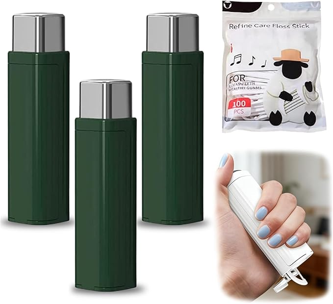 Portable Floss Dispenser with 100 Pcs Dental Floss, 2026 New Dental Floss Dispenser Dental Floss Picks Case, Refillable Automatic Travel Floss Pick Organizer Pocket Floss Boxes (3 Pcs Green)