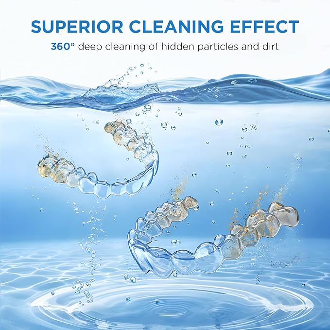 Dental Ultrasonic Retainer Cleaner Machine - Dental Cleaning Pod for Denture, Mouth Guard, Aligner, Night Guard, Braces, Toothbrush Heads, Jewelry, 45kHz Retainer Cleaner with Digital Timer & 200ML