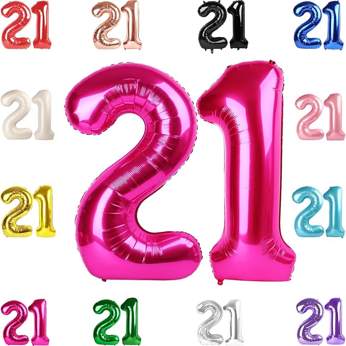 21 Balloon Number, Hot Pink Number 21st Birthday Balloons 40 Inch, 21 or 12 Years Old Hot Pink Birthday Decorations for Men Women Him Her, 21st Anniversary Decorations