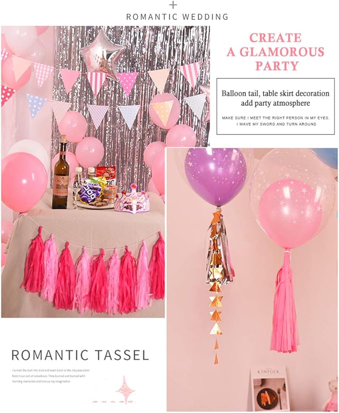 Pink Tissue Paper Tassel DIY Hanging Paper Decorations Party Garland for Parties, Weddings, Festivals, Baby Showers - 20PCS (25cm)