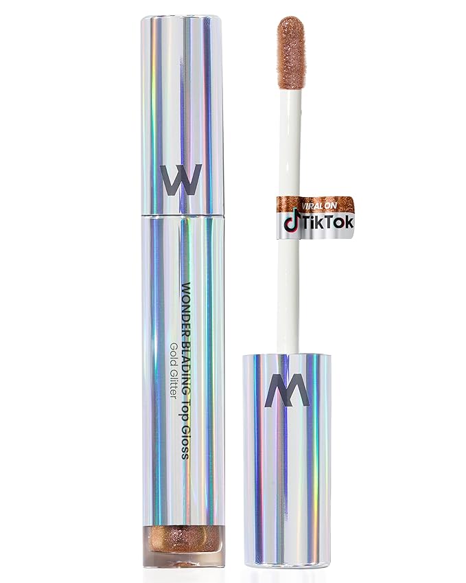 Wonderskin Lip Gloss Blading Top Gloss, Gold Glitter Lip Gloss, Hydrating and High Shine Finish Lip Makeup (Gold Glitter)