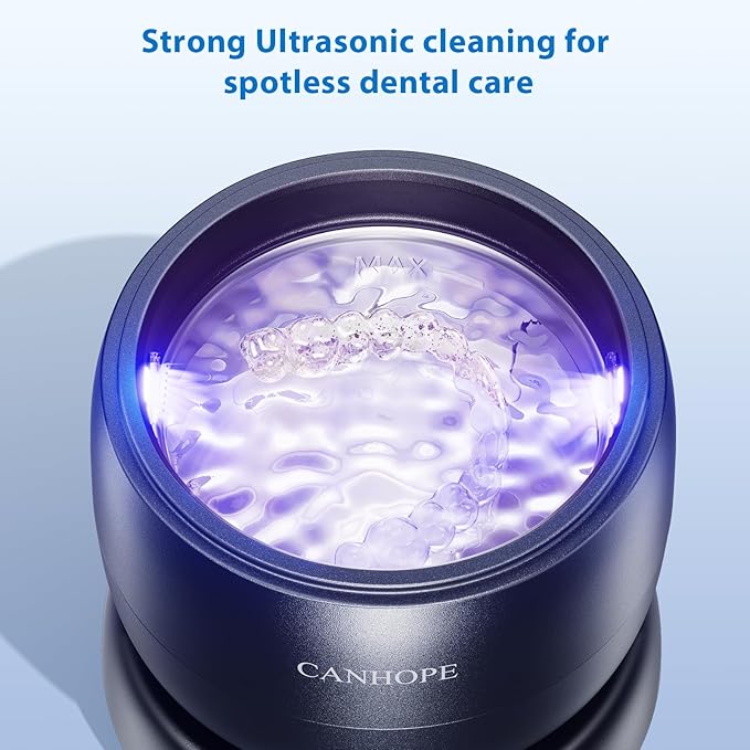Ultrasonic Retainer Cleaner Machine, 42kHz Professional for Dentures, Aligners, Mouth Guards, Jewelry - IPX7 Waterproof Durable Removable Base and Top Cover, 3 Timer Settings, Quiet Black