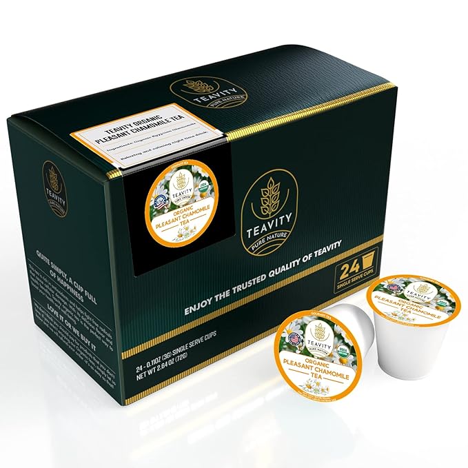 Organic Chamomile Tea Pods for Keurig - Decaf Tea Pods - Pleasant Chamomile by Teavity (24 Tea Pods)