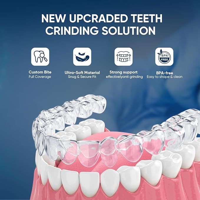 Mouth Guard for Clenching Teeth at Night, Mouth Guard for Grinding Teeth at Night, Comfortable & Reusable Adult Teeth Grinding Mouthguards for Sleeping, Includes 8pcs & 2 Travel Case