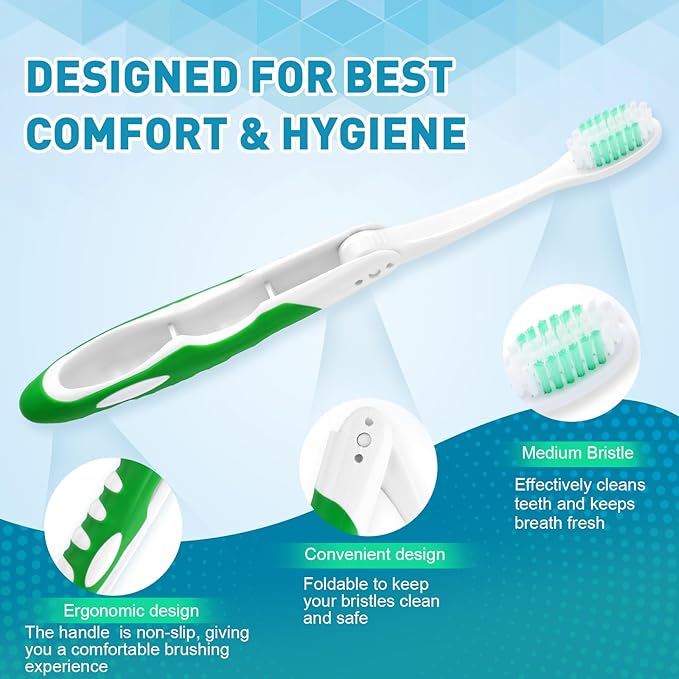 Navona 20 PCS Travel Toothbrush Set, Travel Size Toothbrush, Folding Mini Toothbrushes, Portable Individually Wrapped Bulk Toothbrushes, Medium Bristles for Camping, Hiking, School