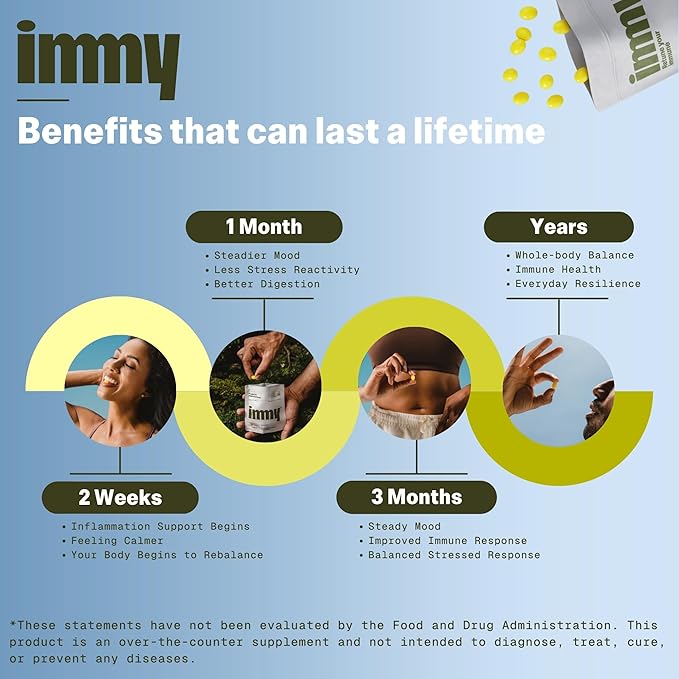 IMMY Immune Supplement for Mood Support and Gut Health, 30 ct. - Supports Joint Relief, Focus & Mood Support, Natural Calming Aid