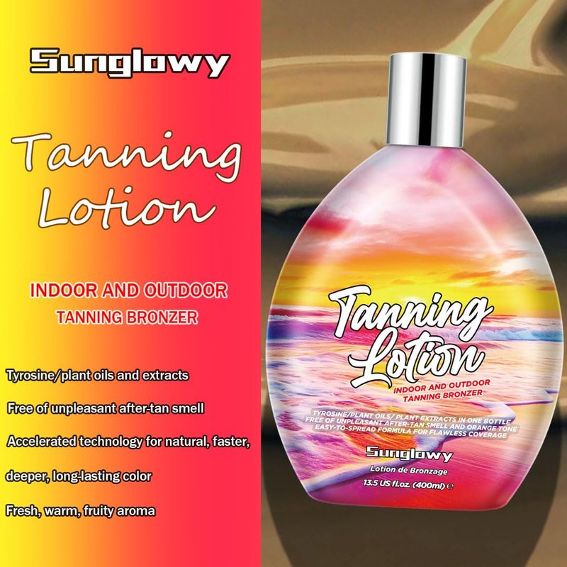 Sunglowy Bronzing Brown Lotion for Indoor Tanning Beds Lotions with Bronzer and Accelerator, Indoor Outdoor Suntan Lotion for Sunbeds w/Tattoo Protecting Formula, DHA Free, 13.5oz