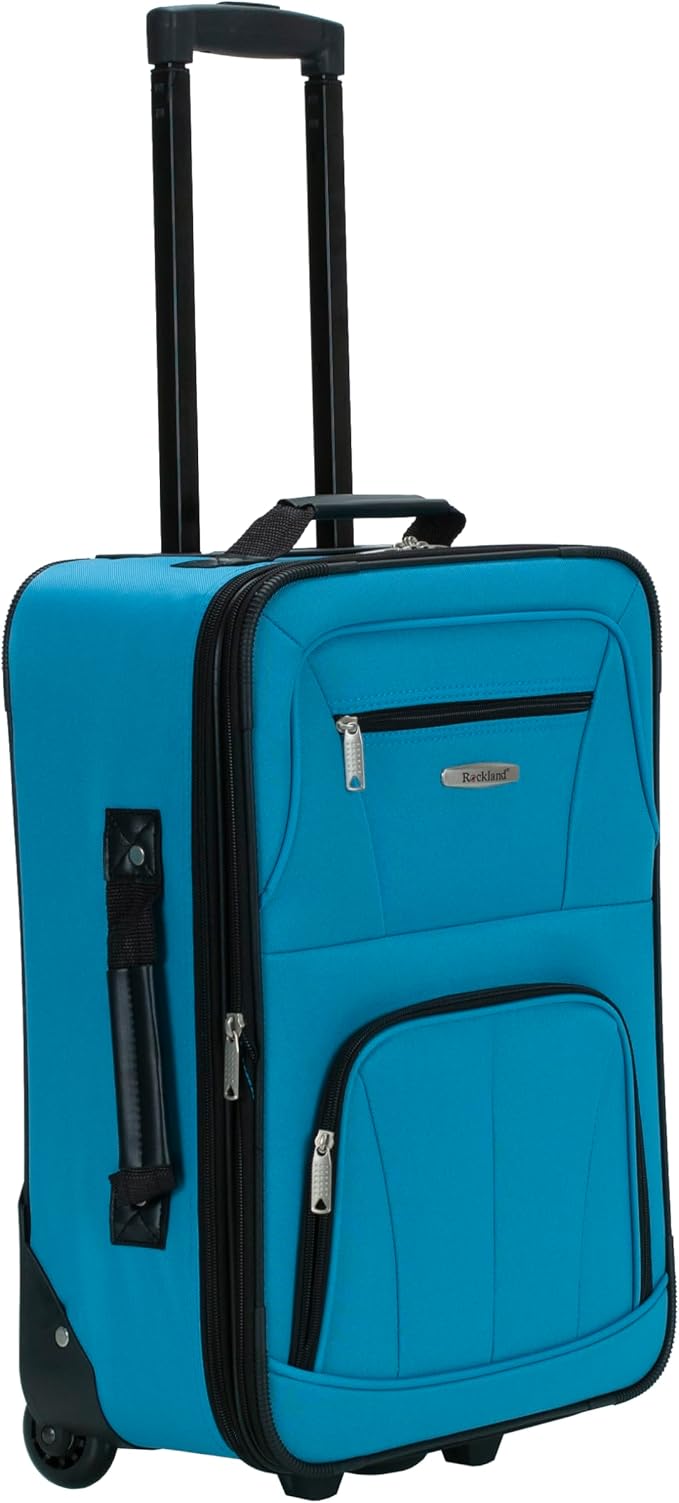 Rockland Fashion Softside Upright Luggage Set, Expandable, Wheel, Telescopic Handle,Turquoise, 2-Piece (14/19)