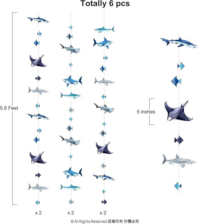 Cheerland Shark Party Decorations Shark Week Decorations Garland Backdrop Birthday Decor Under the Sea Animals Ocean Nautical Summer Fish Theme Hanging Streamers for School Classroom Bday Supplies