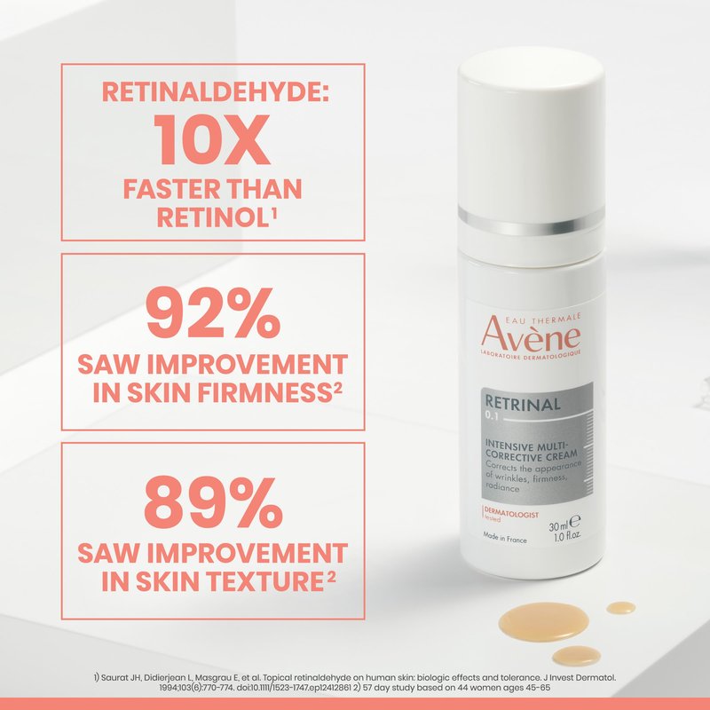 Avène Retrinal 0.1% Intensive Multi-Corrective Cream, Retinal Face Cream Formulated with Retinaldehyde, Niacinamide & Hyaluronic Acid, Anti-aging Cream Visibly Reduces Wrinkles & Fine Lines, 0.5 Fl Oz