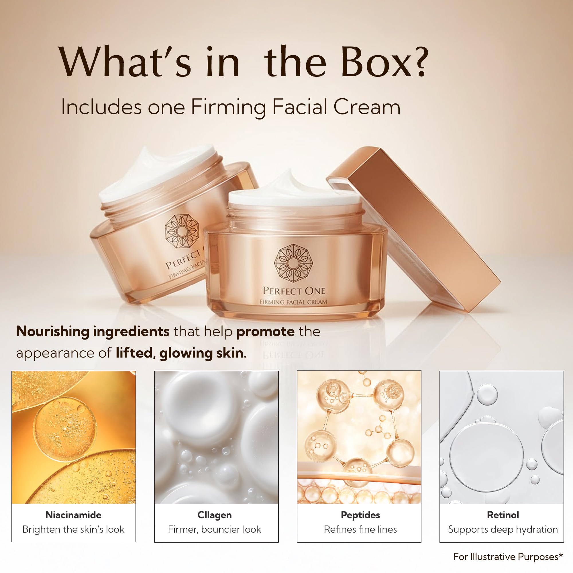 PERFECT ONE Firming Face Cream – Anti-Aging Collagen Moisturizer with Hyaluronic Acid, Niacinamide, and Squalane for firmer, brighter hydrated skin – All-in-One Skin Tightening Facial & Eye Cream, 50g