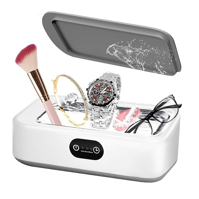 Jewelry Cleaning Ultrasonic Machine with 3 Modes Timer, 40W 22oz (640ml) 49KHz Portable Professional Jewelry Cleaning Ultrasonic Eyeglass Cleaner for Watches, Dentures, Ring, Razor,Makeup Brush