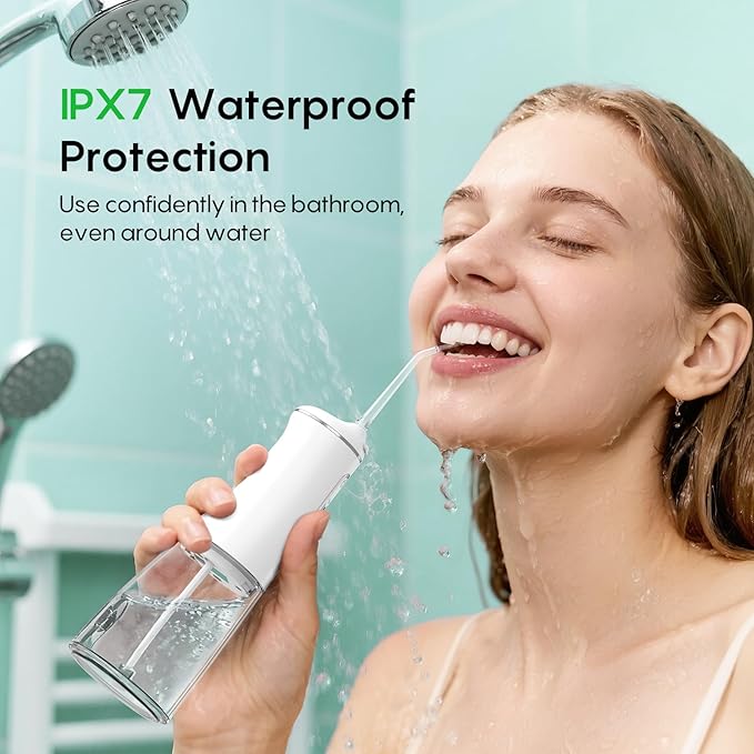 FRESKO Water Dental Flosser with Constant Pressure Technology - Portable Electric Flosser with 50-Day Battery, 10oz Tank, IPX7 Waterproof, 4 Modes & 5 Tips for Deep Oral Clean