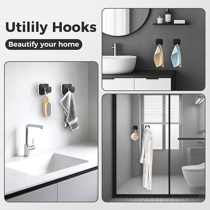 Shower Hooks for Inside Shower,Reusable Suction Cup Hooks for Glass Window,Mirror,Removable Towel Hooks for Bathroom,4 Pack(Black)
