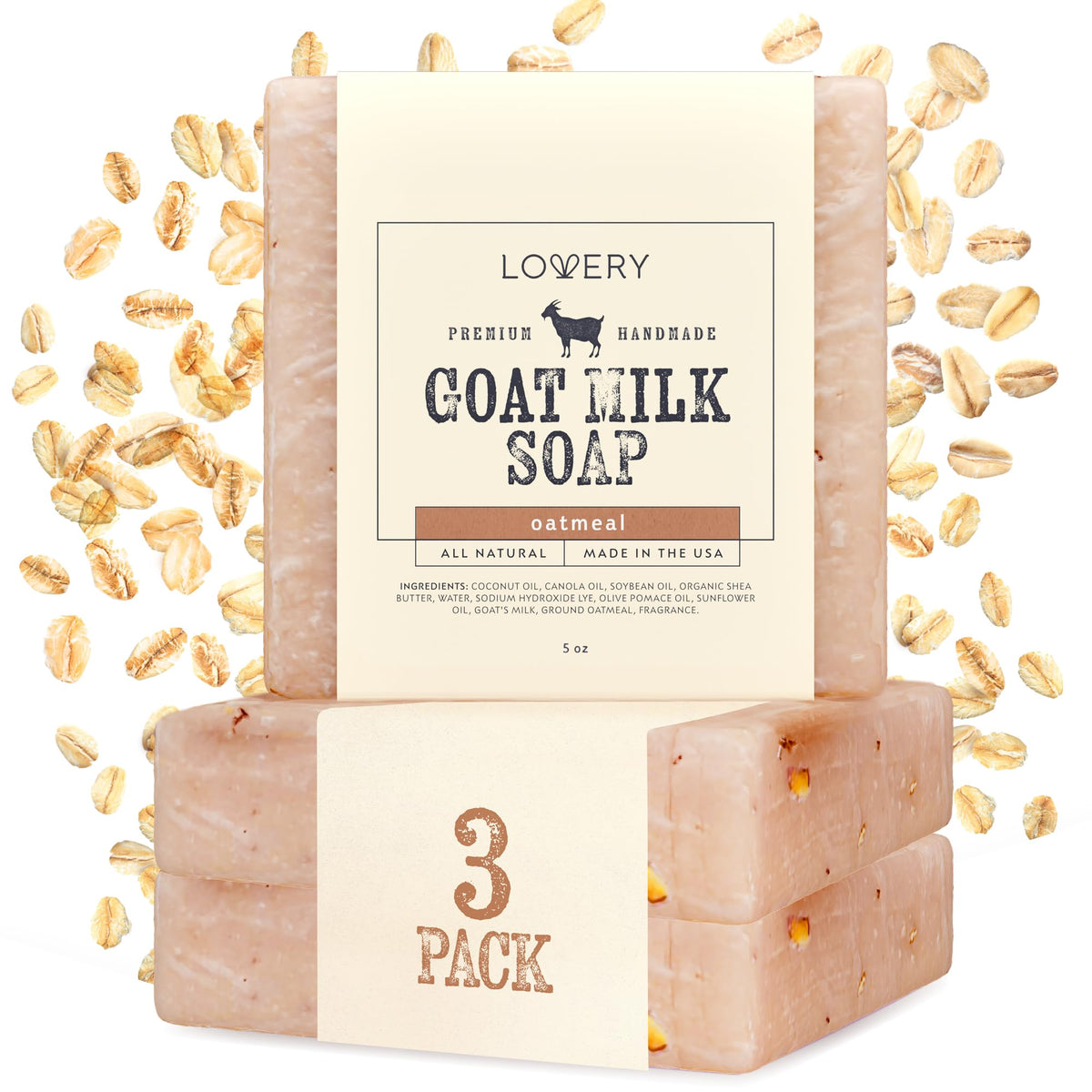 LOVERY Goat Milk Soap with Organic Shea Butter - Goats Milk Soap Bars - Oatmeal, Eucalyptus Lavender, Moroccan Vanilla, Hydrangea Rose, Patchouli Sandalwood, All Natural Soap Bar, 5 Pack