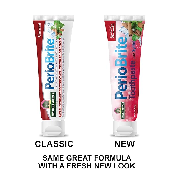 Nature's Answer PerioBrite Toothpaste, Cinnamint, 4-Ounces Fluoride Free with CO Q10 | for Sensitive Teeth | Whitens Teeth | Freshens Breath | Minimizes Dry Mouth