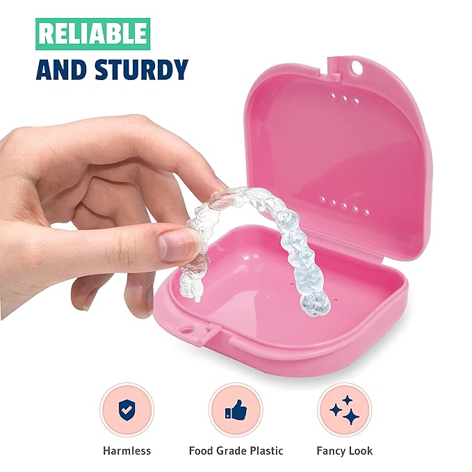 Pink Retainer Case - Pack of 2 - Odorless Mouth Guard Case - Retainer Holder - Ventilated, Durable & Hygienic Cases for Travel, Carrying and Protecting Braces, Partial Dentures & Aligners