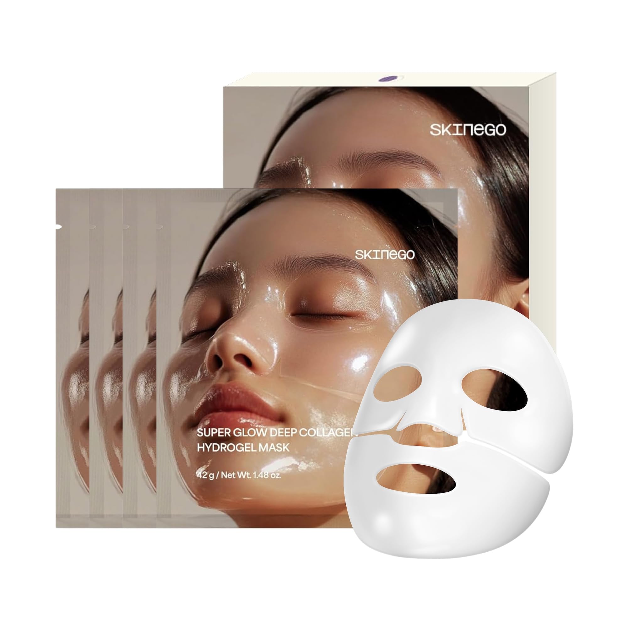 SKINEGO Pharmeus Super Glow Deep Collagen Hydrogel Mask 1.48 oz × 4 Sheets, 5,000,000ppb Hydrolyzed Collagen, Elasticity, Wrinkle Care & Radiance, Overnight K-Beauty Mask (4 Count (Pack of 1))